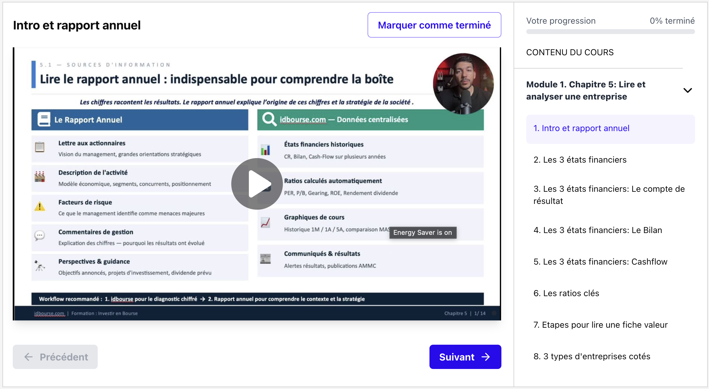 Exemple de leçon MVI sur la lecture du rapport annuel
